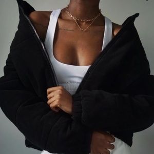 Princess Polly Black Corduroy Puffer Jacket Size 4